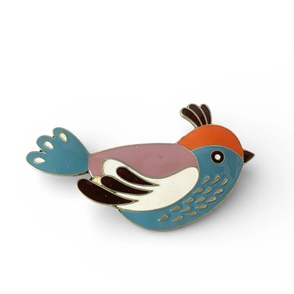 Vintage Bird Brooch Large Multi-colored Enamel Pin 3.5"